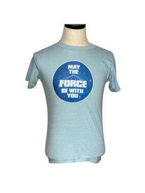 Vintage 70s Ched Light Blue T-Shirt May The Force Be With You Single Stitch M US
